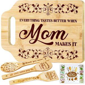 Gifts for Mom, Mothers Day‎ Gifts Cutting Board with Engraved Utensil Set